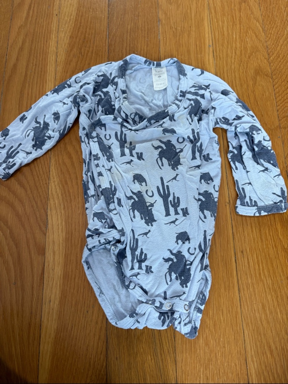 kate quinn Light Blue Western Print Long-Sleeve Bodysuit, 12-18M